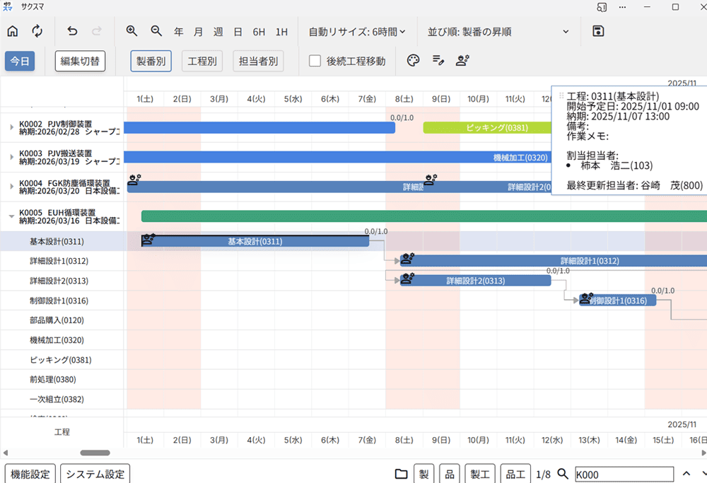 サクスマ タブレット版 作業指示画面